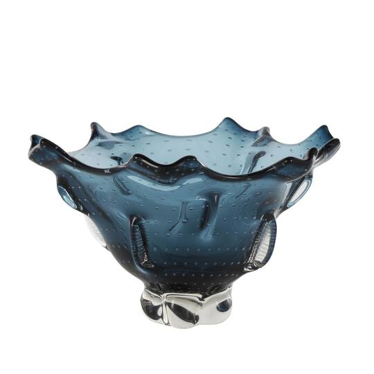 13" Dark Blue Ombre Glass Bowl